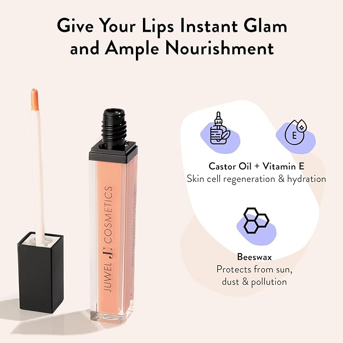 Juwel Cosmetics Luminizing Lip Gloss – Hydrating & Moisturizing for Dry Lips with Beeswax, Castor Oil & Vitamin E, Smooth Finish Tinted Lip Gloss for Women, Vegan, Cheeky