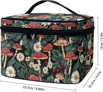 JoyLamoria Bright Mushroom Daisy Travel Makeup Bag Portable Cute Brush Bag Toiletry Bag for Women