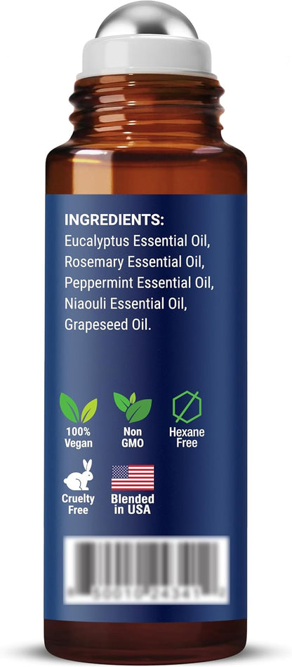 Breathe Essential Oil Roll-On Blend 10 ml - Pure Eucalyptus, Peppermint & Rosemary Oils Roller for Clear Breathing & Respiratory Support - Nexon Botanics