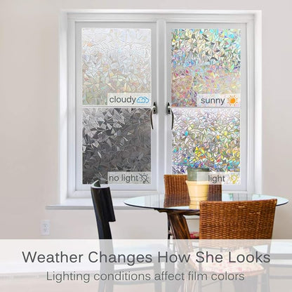 Volcanics Rainbow Window Film - Static Clings, 3D Decals & Stickers for Glass Doors, Heat Control & Anti UV, 35.4 x 98.4 Inches