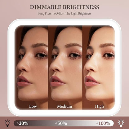 Travel Makeup Bag with LED Lighted Mirror, Cosmetic Makeup Organizer Bag with 3 Color Setting, Makeup Train Case with Adjustable Dividers for Women Makeup Brushes Jewelry Accessories