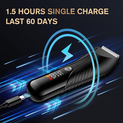Spacekey Electric Body Hair Trimmer - IPX7 Waterproof Ball Trimmer for Men with LED Light, Wet/Dry Groomer, USB-C Rechargeable, Travel Bag Included - Men's Pubic, Groin and Body Shave