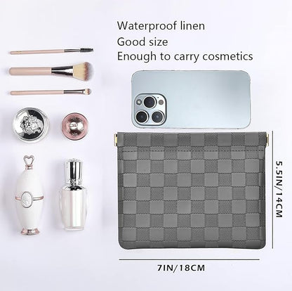 Leather Pocket Cosmetic Bag for Purse,Coin Purse Lipstick Cosmetic Accessories Organizer, Travel Kit Storage Pouch,Waterproof Portable No Zipper Self-closing