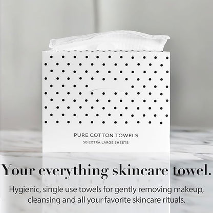 Cotton Towels | Disposable Face and Makeup Wipes | Natural, Biodegradable | Plant Based Facial Towelettes | Ideal for Sensitive Acne Prone Skin, Travel, Baby Care, 50 Ct, 1 Pk