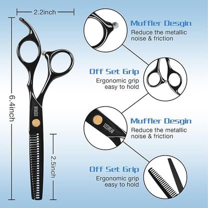 11-Piece Hair Cutting Scissors Kit - Professional Set with Thinning Scissors, Comb, Cape, Clips, Brush, Leather Bag for Barber, Salon, Home