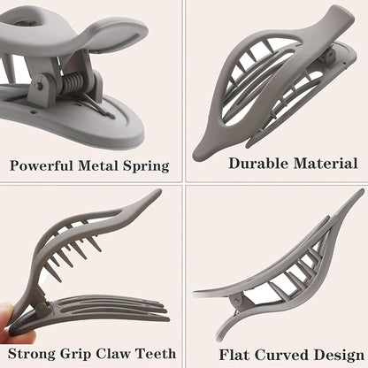 6 PCS Flat Hair Clips, French Lay Flat Claw Clips for Women Girls, 3 Styles Strong Hold Non-slip Matte Hair Claws for Thin Thick Hair(Brown&Grey)