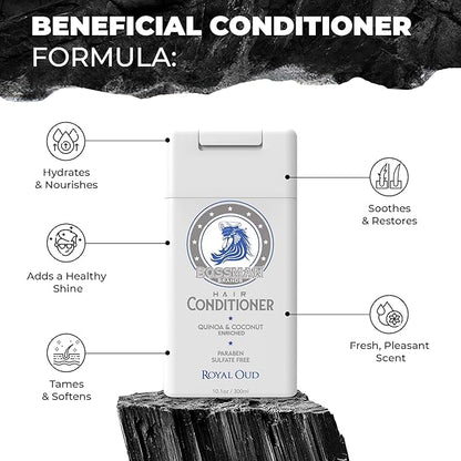 Bossman Moisturizing Hair Conditioner for Men – Stimulates, Hydrates, Soothes Men's Hair and Scalp – Natural Quinoa & Coconut Enriched - Paraben & Sulfate Free (Royal Oud Scent)