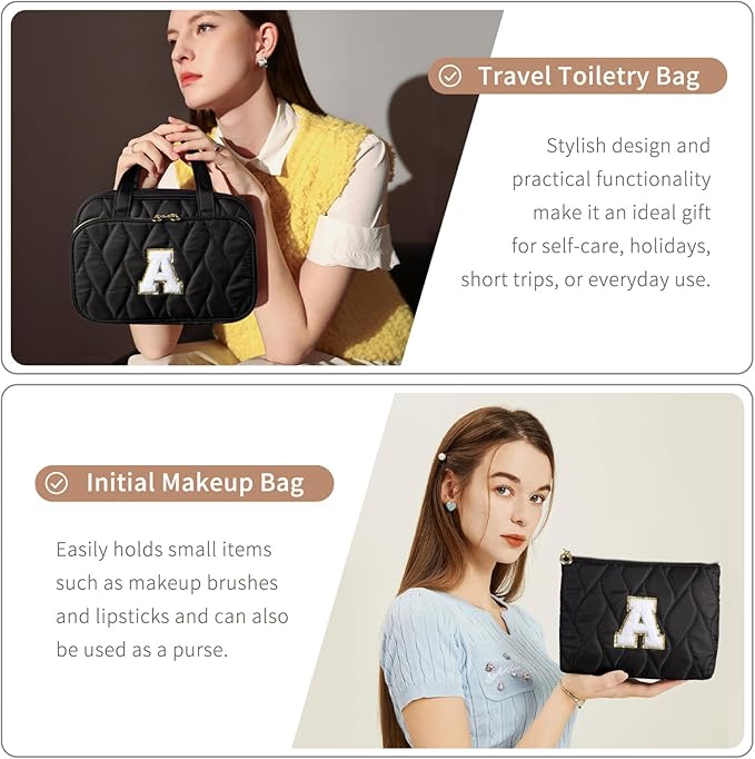 YOOLIFE Hanging Toiletry Bag for Women - Travel Toiletry Bag Makeup Bag, Portable Toiletries Cosmetic Bag, Airplane Travel Essentials Black - L