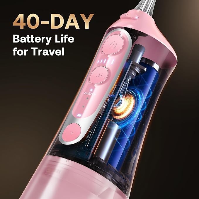 Bitvae C6 Water Dental Flosser Teeth Picks, Portable Cordless Oral Irrigator, IPX7 Waterproof Braces Flossers Cleaner, 5 intensities 6 Jet Tips, Rechargeable Water Dental Picks for Cleaning, Pink