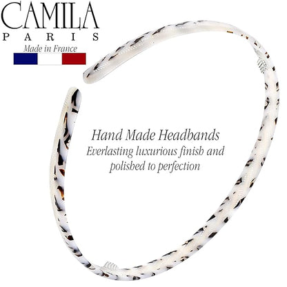 Camila Paris CP3471 French Headband for Women, Handmade White and Gray, Strong Hold Grip Women's Hair Band, Ligth and Very Flexible, No Slip and Durable Styling Girls Hair Accessories, Made in France