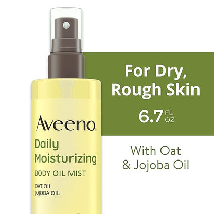 Aveeno Daily Moisturizing Dry Body Oil Mist with Oat and Jojoba Oil for Dry, Rough Sensitive Skin, Nourishing & Hypoallergenic Body Spray, Paraben-, Silicone- & Phthalate-Free, 6.7 fl. oz
