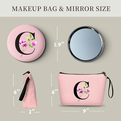 Birthday Thank You Appreciation Monogrammed Gifts for Mom Aunt Teacher Sister Friend Coworkers Bride Bridesmaid Makeup Cosmetic Bag with Mirror Mothers Day Christmas Graduation C