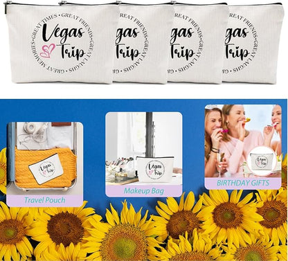 4PCS Girls Trip Makeup Bag - Weekend Gifts, Summer Cosmetic Toiletry Bag, Zipper Pouch Weekender Bags for Women, Female, Bride, Friendship, Bachelorette Party, Birthday