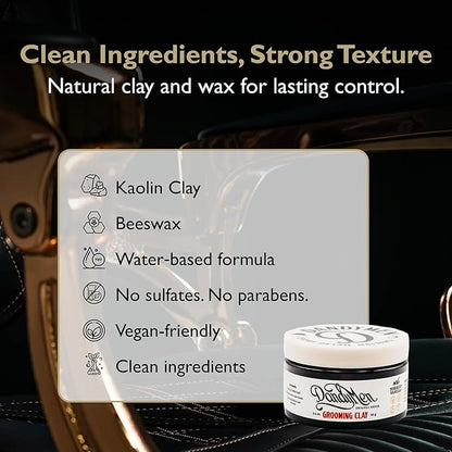 Grooming Clay – Strong Hold, Natural Matte Finish, and Flexible Styling with Kaolin Clay & Beeswax – Tobacco Vanilla Scent – 3.4 oz (1-pack)