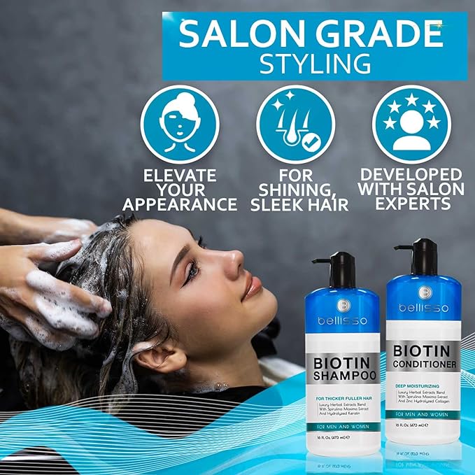 Biotin Shampoo and Conditioner Set - Sulfate and Paraben Free Treatment for Men and Women - Hair Thickening Volumizing Products to Help Boost Thinning Hair with Added Keratin
