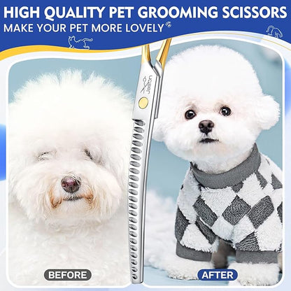 Jason 8.0 Inch Curved Chunker Scissors for Dog Grooming 23 Teeth Professional Downward Chunker Shears with Symmetric Handle Sharp Comfortable