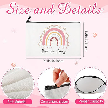 Hillban 36 Pcs Rainbow Cosmetic Bags for Women Inspirational Cute Canvas Makeup Bags Bulk Motivational Travel Cosmetic Pouch Beautiful Gifts for Teacher, 12 Styles