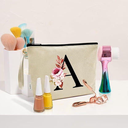 Vavabox A-Z Personalized Makeup Bag, Birthday Gifts for Women Mom, Gifts for Best Friend, Bride Bridesmaid Cosmetic bag (F, Yellow)