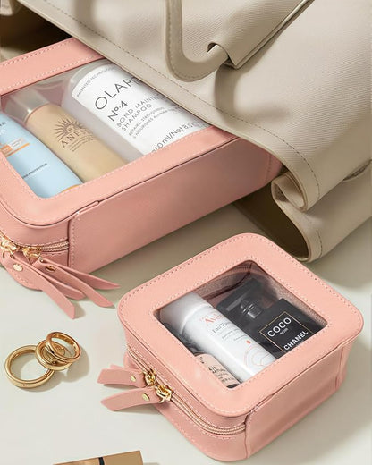 LETGO Clear Makeup Bag Set for Women Portable Clear Makeup Bag Cute Waterproof Travel Cosmetic Bag for Pink Car Accessories for Girls (Pink, Standard + Mini)