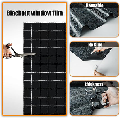 QHY Sunshine Total Blackout Window Film Privacy， Frosted Glass Window Film，Black Window Tint， No Glue， Detachable, no Marks, Suitable for Repeated use (Black Rainbow, 23.6 in X 157.4 in)