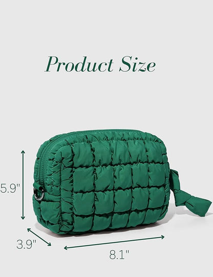 Yarnic Quilted Makeup Bag Puffy Cosmetic Bag, Quilt Travel Toiletry Bag for Women, Puff Cute Makeup Bag Organizer Puffer Makeup Pouch Soft(M, Deep Green)