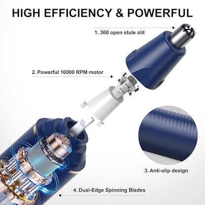 Nose Hair Trimmers for Men，Rechargeable Hair Trimmer 2 in 1 Painless Multifunctional Ear and Nose Hair Trimmer with IPX7 Waterproof Dual Edge Blades (Blue)