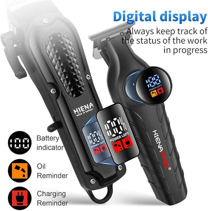 HIENA PRO Professional Cordless Hair Clippers for Men, Beard Trimmer & Elecatric Shaver & Nose Hair Trimmer Set, Rechargeable Barber Hair Cutting Grooming Kit