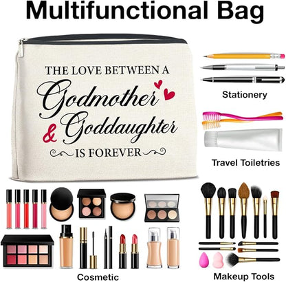 Makeup Bag Godmother Gifts from Goddaughter, Gifts for Godmother and Goddaughter Cosmetic Bag Zipper Makeup Pouch