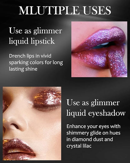 Diamond Glitter Matte Lipstick, Gothic Shiny Lip Gloss, Wine Red Sparkling High Pigment Longlasting Waterproof Smudgeproof Non-Stick Lipstick, Bold Shimmer Lip Blam for Women Lip Makeup-07