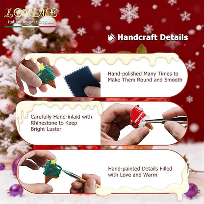 Original Italian Designed Mini Christmas Hair Claw Clips for Women, Strong Grip Plant-Based Acetate Hair Clips for Girls, Cute Christmas Tree Santa Ice Cream Hair Accessories With Gift Box 2pcs