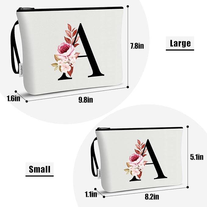 Vavabox A-Z Personalized Makeup Bag, Birthday Gifts for Women Mom, Gifts for Best Friend, Bride Bridesmaid Cosmetic bag (C, 03-White Set)