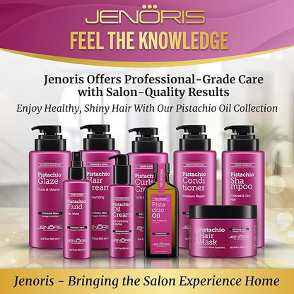 Jenoris Pistachio Oil Hair Serum for Frizzy and Damaged Hair, Lightweight Hair Oil for Dry Hair with Omega 3-6-9 Complex, Anti-Frizz Hair Serum for Shine, Hydration & Split-End Treatment, 3.38 fl.oz