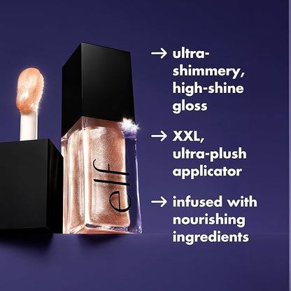 e.l.f. Glow Reviver Lip Oil, Nourishing and Hydrating with High-Shine Glimmer Finish & Sheer Wash Of Color, Minty Scent, Non-Sticky, Vegan & Cruelty-free, Crystal Baller