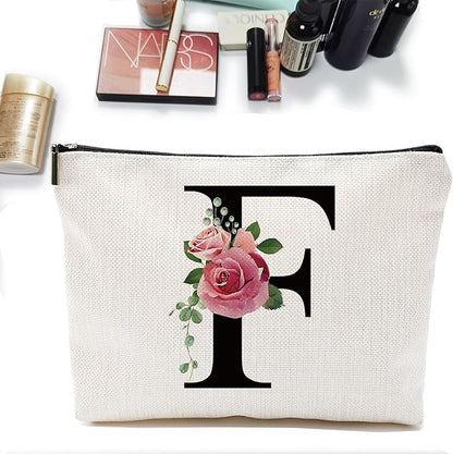 Initial A-Z Personalized Letter Makeup Bag, Monogrammed Bridesmaid Gifts/Presents Cosmetic Bag, Portable Stationery Storage Organizer Pouch, Friendship Love Travel Makeup Bags