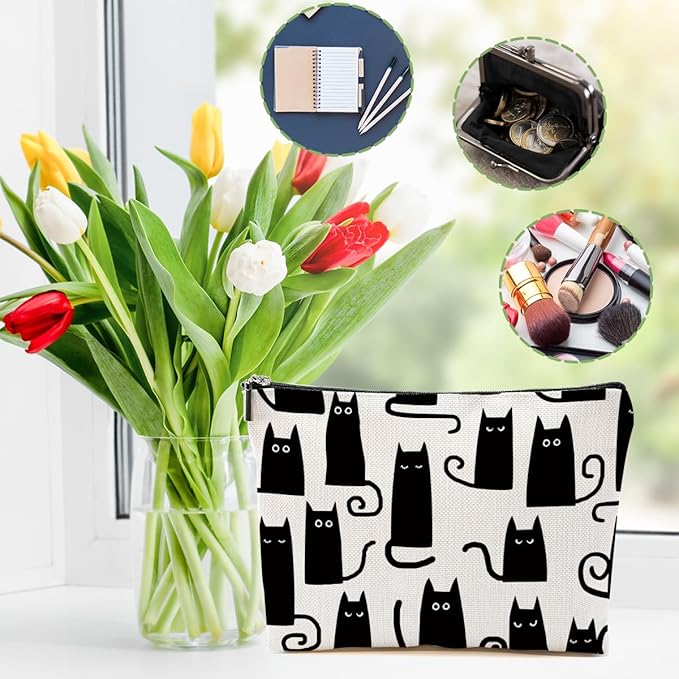 Cat Makeup Bag Cat Gifts Cosmetic Bag Cat Lover Gifts for Women Girls Friends Colleague Cat Themed Gifts Cat Stuff Travel Organizer Zipper Pouch Graduation Birthday Friendship Gifts