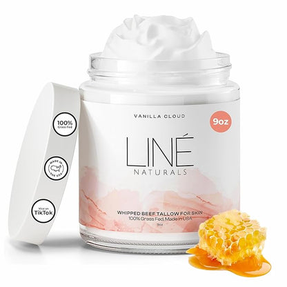 Whipped Organic Grass-Fed Beef Tallow for Skin - 100% Pure, Non-Greasy, Natural Beef Tallow Moisturizer for Face and Body. Honey Beef Tallow Balm – Soothes Sensitive Skin, Absorbs Quickly