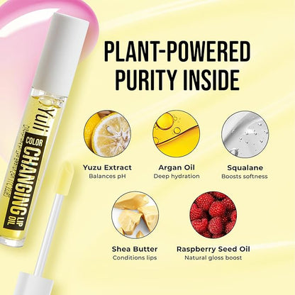 The Beauty Spy Yuli Color Changing Lip Oil | Hydrating Lip Gloss Korean | pH-Reactive Non Sticky Lip Gloss Formula With Argan Oil, Squalane, Shea Butter | Glass Shine Effect (Yuzu)