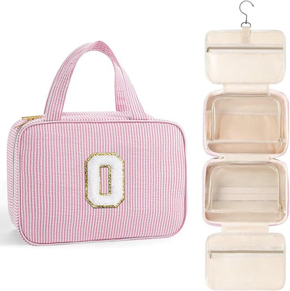 TOPEAST Travel Toiletry Bag for Women - Hanging Toiletry Bag Makeup Bag, Portable Toiletries Cosmetic Bag, Airplane Travel Essentials - Letter O, Pink