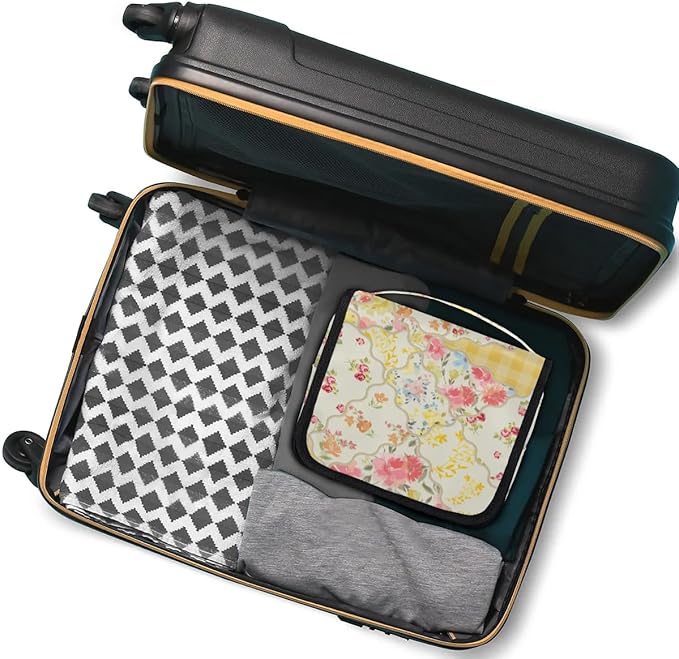 Yellow Flower Travel Toiletry Bag with Hanging Hook for Women and Girls, Rose Floral Cosmetic Makeup Case Organizer for Accessories, Shampoo, Full Sized Container, Toiletries