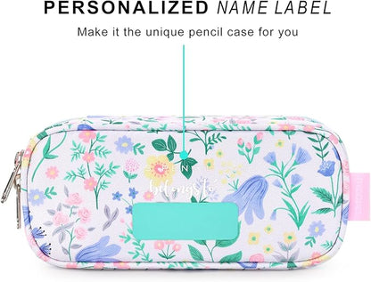 mibasies Girls Pencil Case for Kids, Multi-Slot Pencil Pouch, Floral Sky Blue