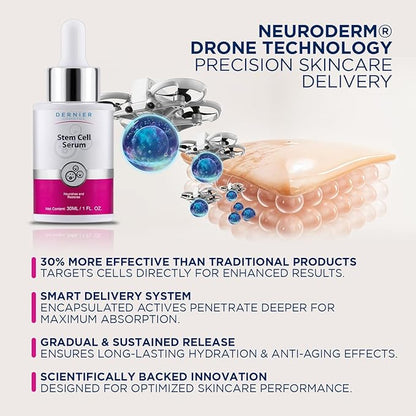 Dernier Stem Cell Serum for Face – 3% Bio Vegan Stem Cells 1% Hyaluronic Acid 0.3% Allantoin | Overnight Hydrating Anti-Aging Moisturizer for Wrinkles Collagen Boost Acne Inflammation (1 fl oz)