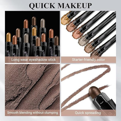 6PCS Eyeshadow Stick Makeup Sets, Brown and Grey Eyeshadow Pen,Metallic And Matte Shimmer Eye Shadow Pencil Crayon, B08-Brown Sugar