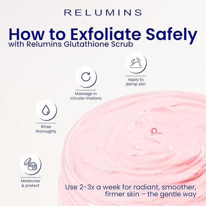Relumins Premium Summer Body Scrub with Glutathione, Rosehip & Sea Salt – Hydrating Exfoliating Scrub for Smooth, Radiant, Beach-Ready Skin – Gentle Moisturizing Formula – 400ml
