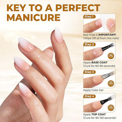 UNA GELLA No Wipe 2PCS Gel Top Coat Base Coat Set, Highly Glossy Top Coat Gel Nail Polish Strengthen and Acid-Free Clear Nail Base Soak Off, Key to Manicure for Her (U V Cure Need)