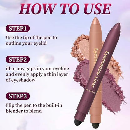 Shadow Liner 2-in-1 Eyeliner Eyeshadow, Inelaborate Eye Shadow, Shadow Liner Duo Plum, 2-in-1 Eye Makeup Eyeliner + Eyeshadow Waterproof, Smooth and Easy to Color(2PCS)