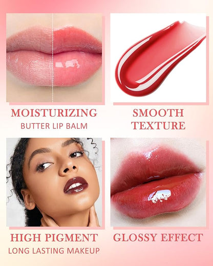 Lip Balm Butter Vanilla Beige,Hydrating Tinted Butter Lip Gloss,Sheer Lipgloss Lip Care Moisturizer,Smooth Lip Treatment,Jelly Yummy Glow Reviver Fat Lip Oil,Christmas Makeup Gift for Women-02