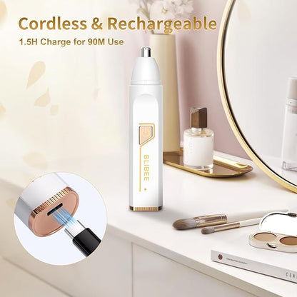 Nose Hair Trimmer for Women, 2025 Professional Painless USB Rechargeable Eyebrow Trimmer, Ear and Nose Hair Trimmer for Men Women, Facial Hair Remover with Powerful Motor, White