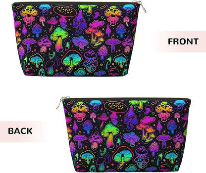 Mushrooms Small Makeup Bag for Women - Leather Travel Cosmetic Bag Make Up Pouch Mini Travel Zipper Pouch - Makeup Organizer Bag