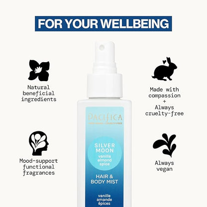 Pacifica Hair Perfume & Body Fragrance Spray Mist - Silver Moon with Vanilla, Almond & Spice – Alcohol-Free, Vegan & Cruelty-Free, 6.5 oz