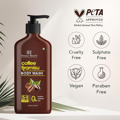 Botanic Hearth Coffee Tiramisu Body Wash, 5-in-1 Care Formula, Paraben & Sulphate Free, 16 fl oz (473 ml), Nourishing Body Cleanser with Invigorating Coffee Aroma